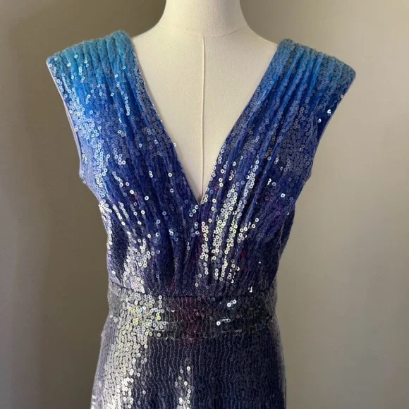 Vintage Tadashi Shoji Royal Blue Ombré Dress with Slight Train Size Small - Picture 2 of 7